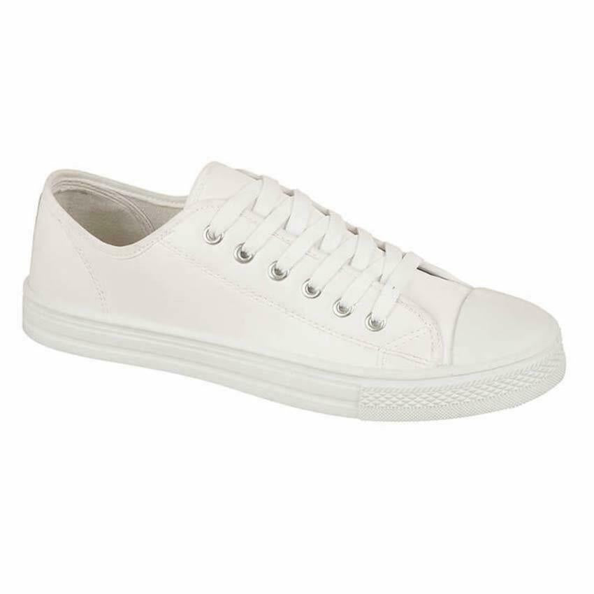 Ladies Lace up Casual Retro Faux Leather Deck Plimsolls Gym Trainers Pumps Shoes