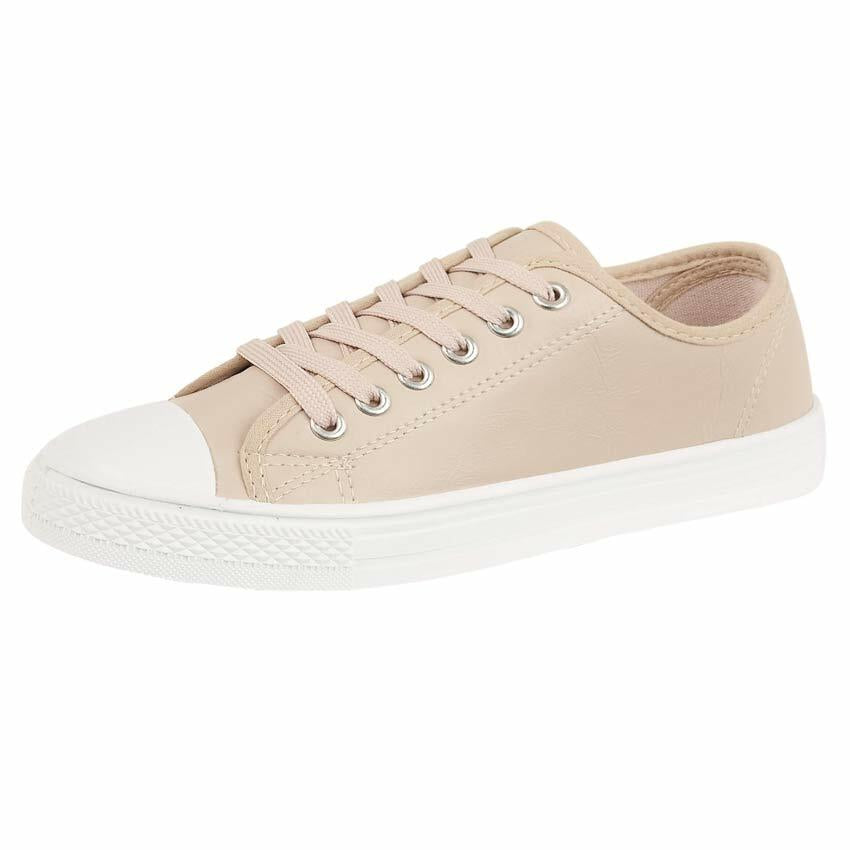 Ladies Lace up Casual Retro Faux Leather Deck Plimsolls Gym Trainers Pumps Shoes