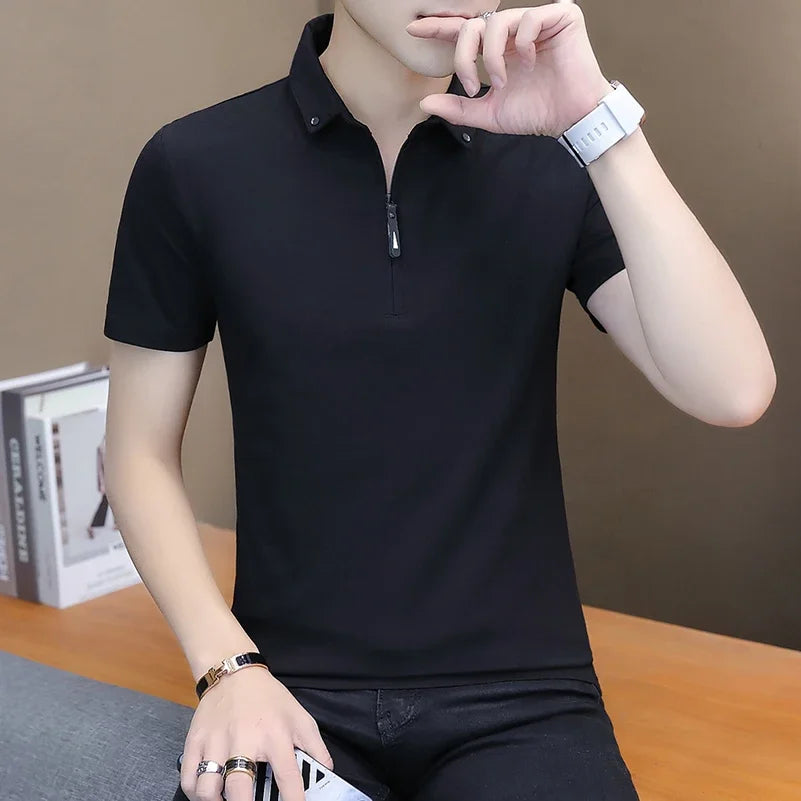Summer Fashion 2026 Mens Tshirts Summer Cotton T Shirt Men Short Sleeve Turn-Down Collar Korean Style Men T Shirt