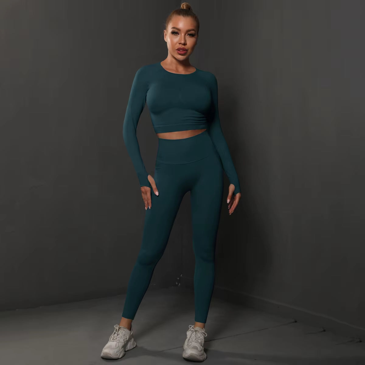 2Pcs Women Sets Energy Seamless Gym Suits Bubble Butt Sports Pants+Long Sleeve Shirts Push up Running Sets Tracksuits Tights Set