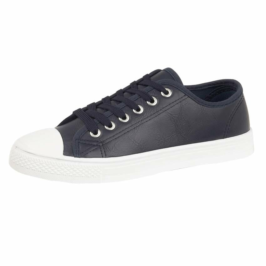 Ladies Lace up Casual Retro Faux Leather Deck Plimsolls Gym Trainers Pumps Shoes