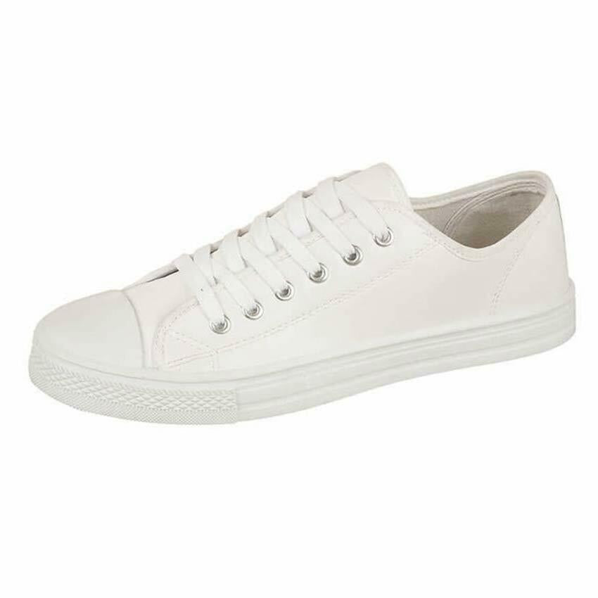Ladies Lace up Casual Retro Faux Leather Deck Plimsolls Gym Trainers Pumps Shoes