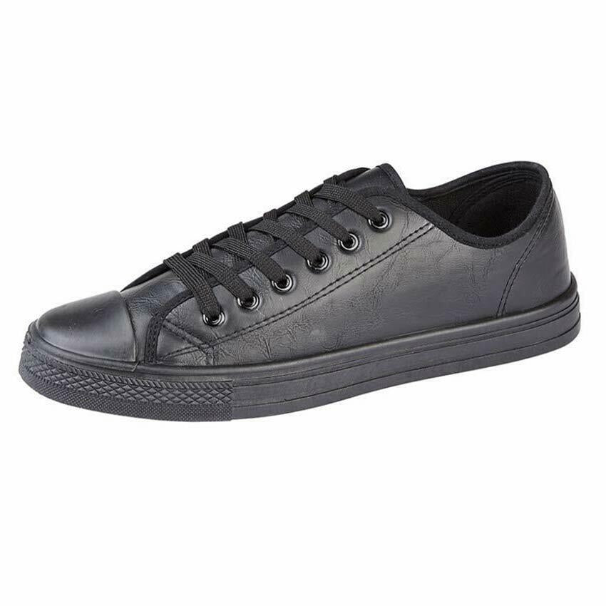 Ladies Lace up Casual Retro Faux Leather Deck Plimsolls Gym Trainers Pumps Shoes