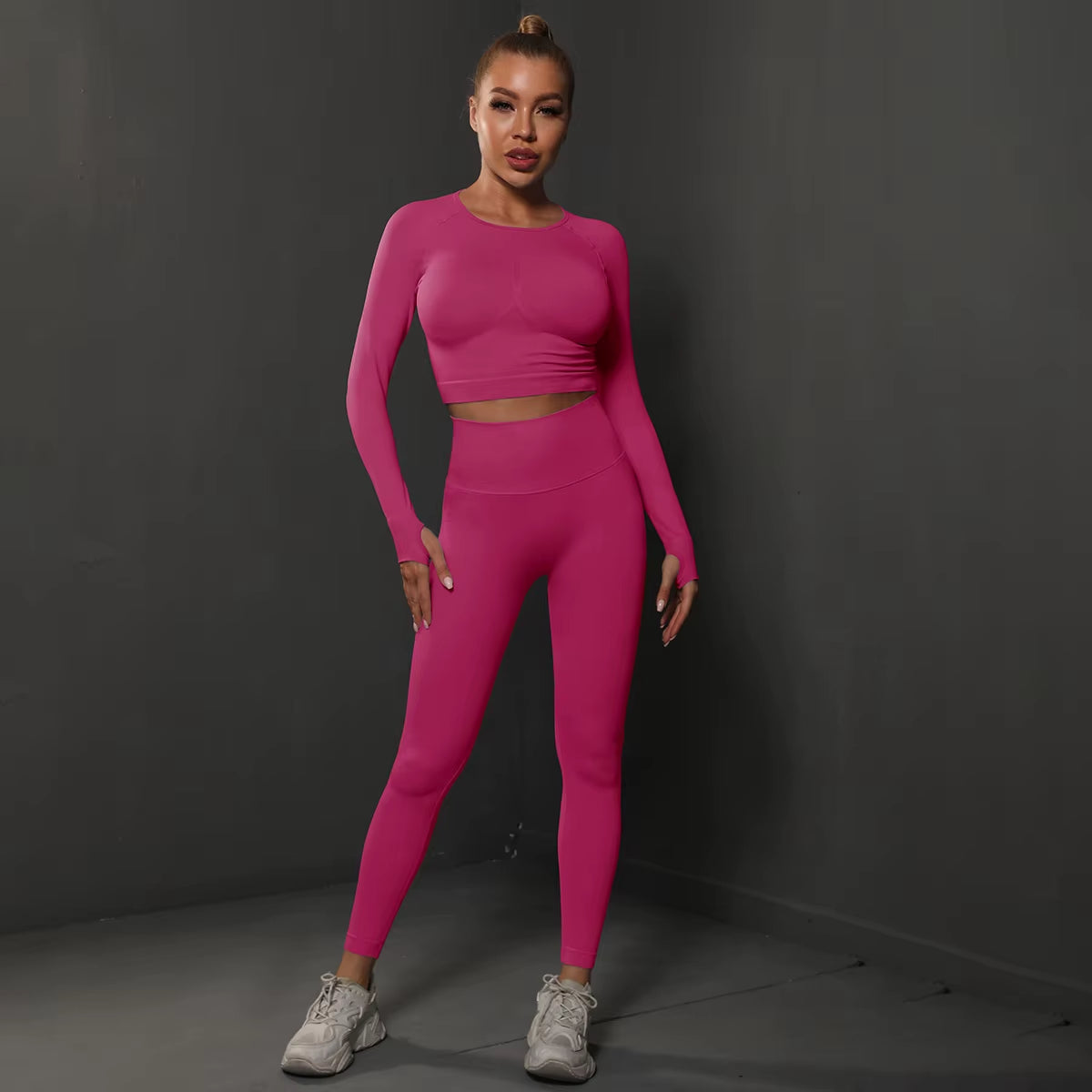 2Pcs Women Sets Energy Seamless Gym Suits Bubble Butt Sports Pants+Long Sleeve Shirts Push up Running Sets Tracksuits Tights Set