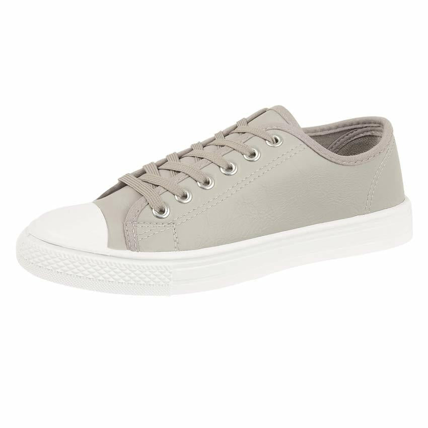Ladies Lace up Casual Retro Faux Leather Deck Plimsolls Gym Trainers Pumps Shoes