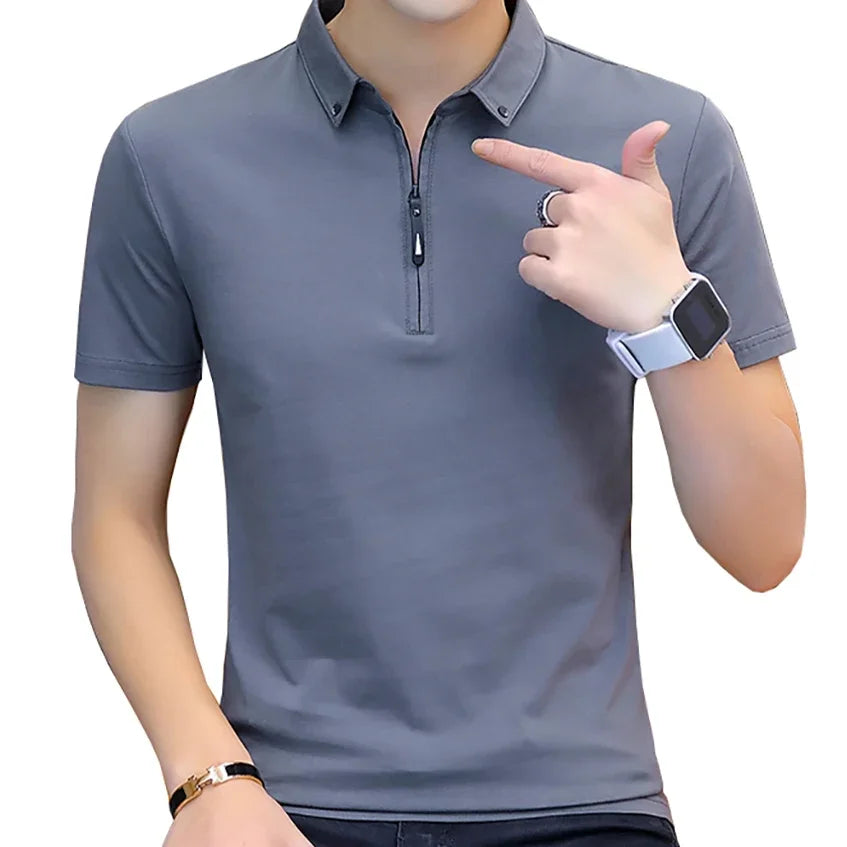 Summer Fashion 2026 Mens Tshirts Summer Cotton T Shirt Men Short Sleeve Turn-Down Collar Korean Style Men T Shirt
