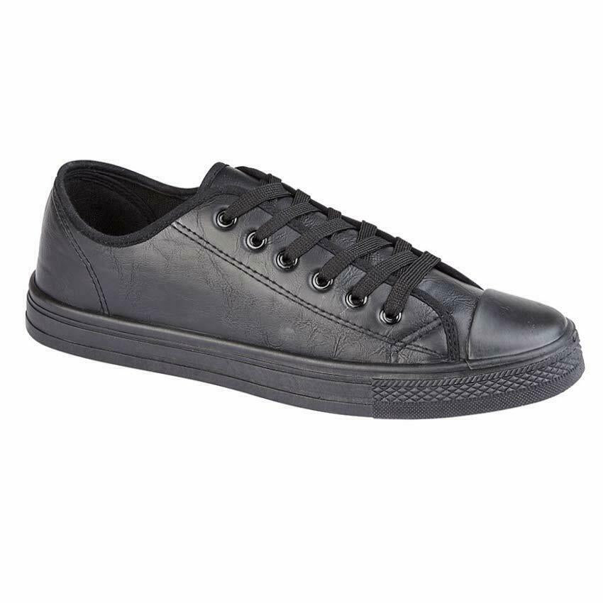 Ladies Lace up Casual Retro Faux Leather Deck Plimsolls Gym Trainers Pumps Shoes