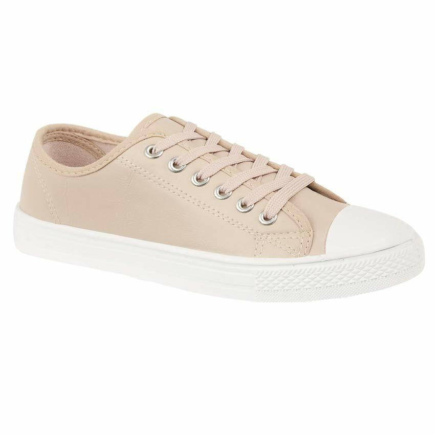Ladies Lace up Casual Retro Faux Leather Deck Plimsolls Gym Trainers Pumps Shoes