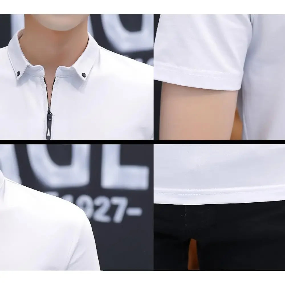 Summer Fashion 2026 Mens Tshirts Summer Cotton T Shirt Men Short Sleeve Turn-Down Collar Korean Style Men T Shirt