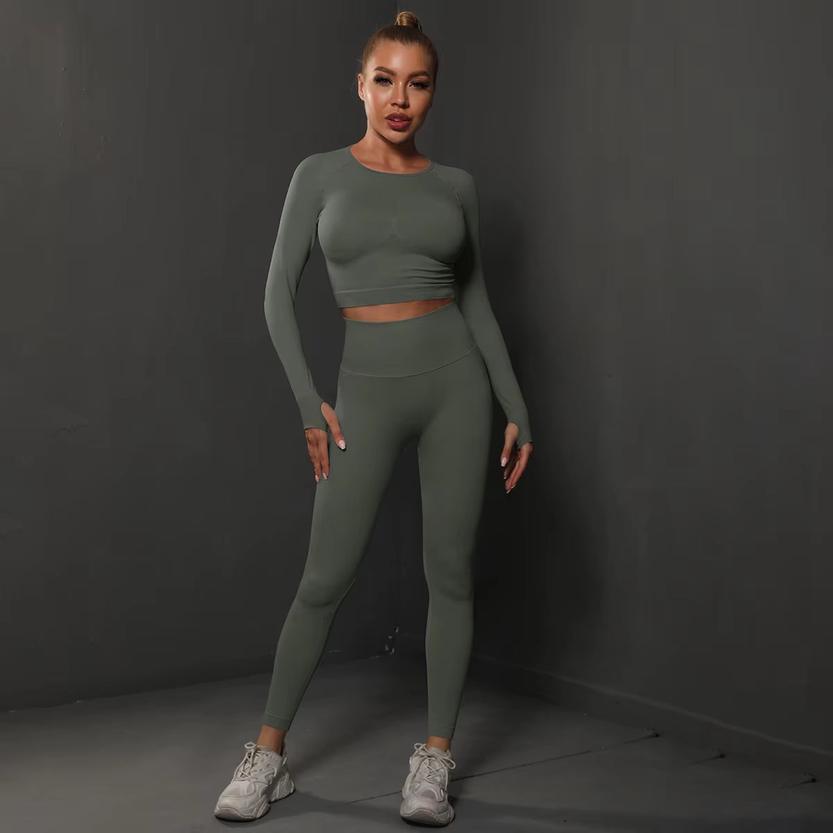 2Pcs Women Sets Energy Seamless Gym Suits Bubble Butt Sports Pants+Long Sleeve Shirts Push up Running Sets Tracksuits Tights Set