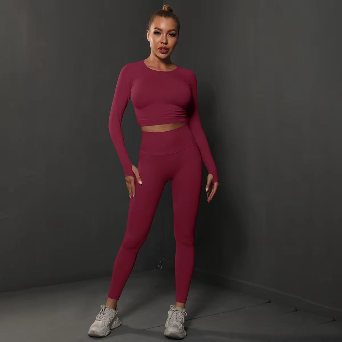 2Pcs Women Sets Energy Seamless Gym Suits Bubble Butt Sports Pants+Long Sleeve Shirts Push up Running Sets Tracksuits Tights Set