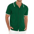 Lapel Short-Sleeved Shirt Summer Fashion Casual Stitching Color Hollow Breathable Cardigan Top Men'S Clothing